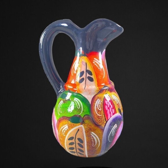 Mexican Pottery Pitcher Multi Color Colourful Deco Glitter 9”T Painted Crafted - Picture 5 of 10